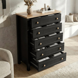 Linra Painted Tall 5 Chest of Drawers - Black Bedroom Drawers - thumbnail 3