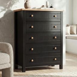 Linra Painted Tall 5 Chest of Drawers - Black Bedroom Drawers