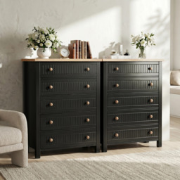Linra Painted Tall 5 Chest of Drawers - Black Bedroom Drawers - thumbnail 5