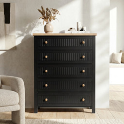 Linra Painted Tall 5 Chest of Drawers - Black Bedroom Drawers - thumbnail 2