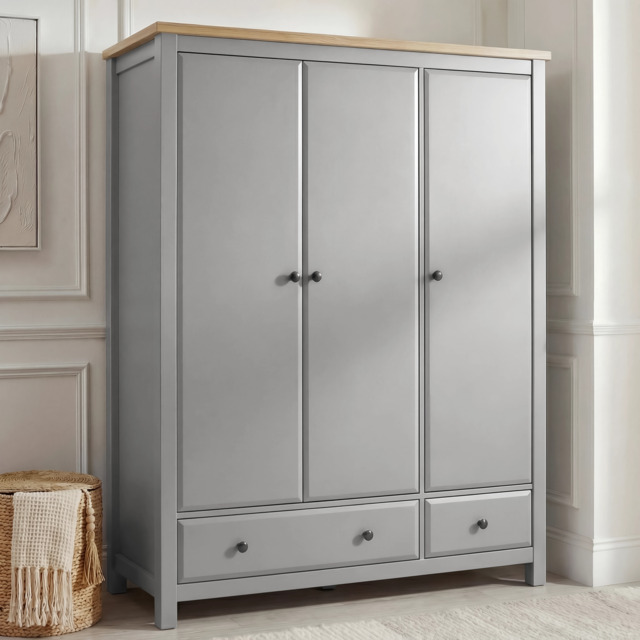 Haven Grey Painted 3 Door Wardrobe with Drawers and Shelves - image 1