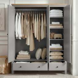 Haven Grey Painted 3 Door Wardrobe with Drawers and Shelves - thumbnail 3