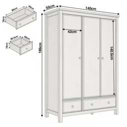 Haven Grey Painted 3 Door Wardrobe with Drawers and Shelves - thumbnail 4
