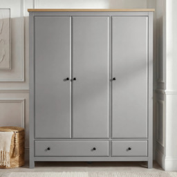 Haven Grey Painted 3 Door Wardrobe with Drawers and Shelves - thumbnail 2