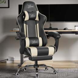 Xstriker Office Chair With Footrest - PC Desk Computer Gaming Chair - Black + White