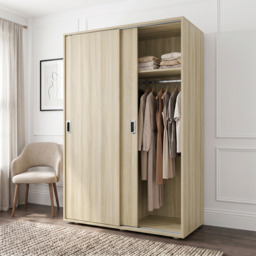 Torvek 2 Door Sliding Wardrobe with Shelves and Hanging Rail - Light Oak