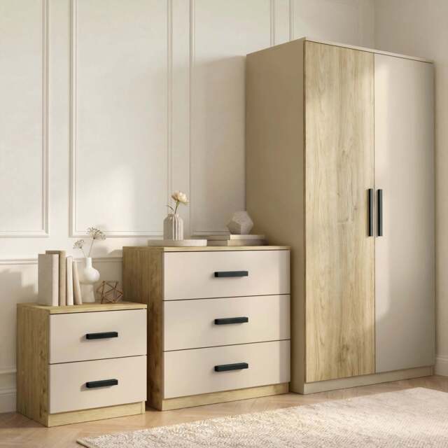 Blythe 3 Piece Bedroom Set - Oak Cashmere, Wardrobe & Drawers - image 1