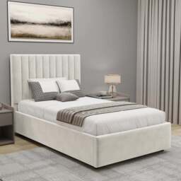 Vertical Single Ottoman Storage Bed Beige Velvet