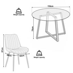 Kyvon Tinted Glass Round Dining Table Set with 4 Vertical Chairs - thumbnail 3