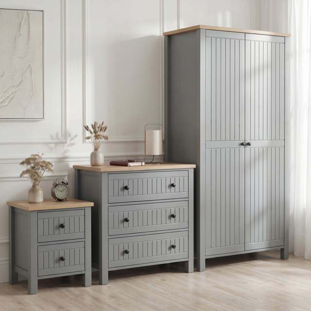 Linra Grey Painted 3 Piece Bedroom Furniture Set - Oak Top - image 1