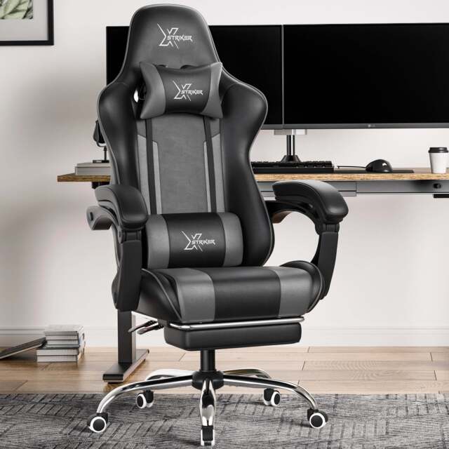 Xstriker Gaming Chair with Footrest and Lumbar Support - Grey