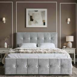Square Velvet Ottoman Storage Bed Small Double Light Grey - thumbnail 5