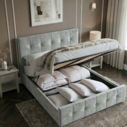 Square Velvet Ottoman Storage Bed Small Double Light Grey - thumbnail 2