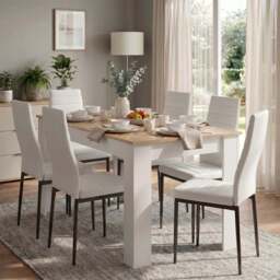 White & Pine 4-6 Seater Dining Table and Chairs Set - thumbnail 2