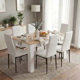 White & Pine 4-6 Seater Dining Table and Chairs Set - thumbnail 4