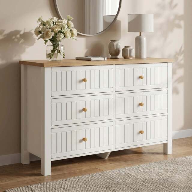 Linra White Painted Large 6 Chest of Drawers - Bedroom Dresser - image 1
