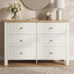 Linra White Painted Large 6 Chest of Drawers - Bedroom Dresser - thumbnail 2