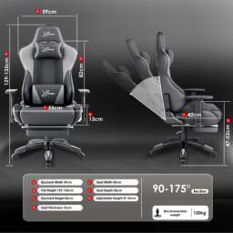Gaming Chair with Footrest Wide Seat 3D Armrest 175° Recline - thumbnail 6