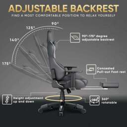 Gaming Chair with Footrest Wide Seat 3D Armrest 175° Recline - thumbnail 5