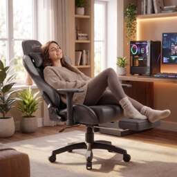Ergonomic Gaming Chair with Footrest and Lumbar Support - thumbnail 3