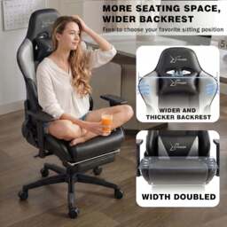 Gaming Chair with Footrest Wide Seat 3D Armrest 175° Recline - thumbnail 4
