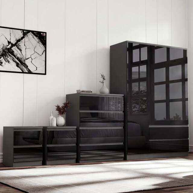 High Gloss 3 Wardrobe Bedroom Set with 4 Chest of Drawers & Nightstand - image 1