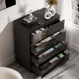 High Gloss 3 Wardrobe Bedroom Set with 4 Chest of Drawers & Nightstand - thumbnail 6
