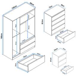 High Gloss 3 Wardrobe Bedroom Set with 4 Chest of Drawers & Nightstand - thumbnail 5