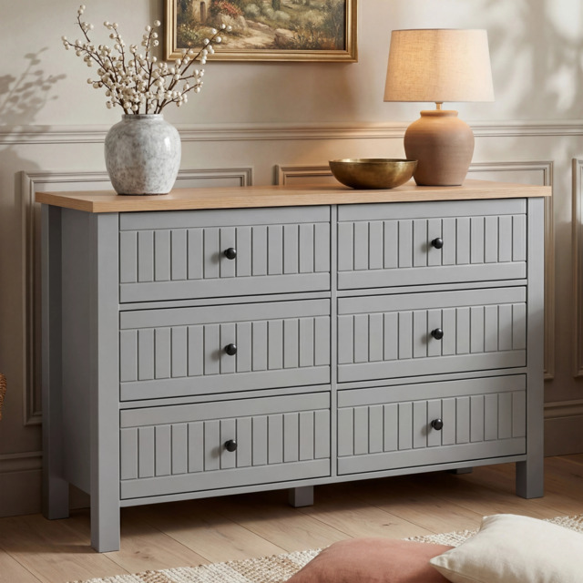 Linra Painted Large 6 Chest of Drawers - Bedroom Dresser - Grey