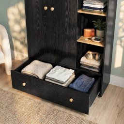 Kids Triple Wardrobe with Drawer & Open Shelves - Black - thumbnail 4