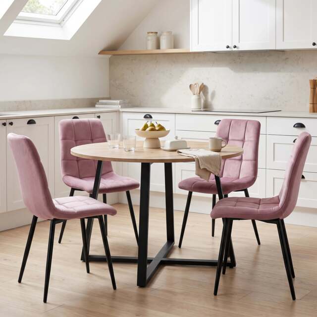 Kyvon Round Dining Table Set with 4 Chairs - Sonoma Oak Effect - Pink