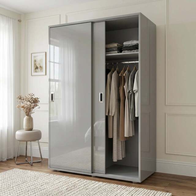 Torvek 2 Door Sliding Wardrobe with Shelves - High Gloss Grey - image 1