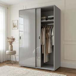 Torvek 2 Door Sliding Wardrobe with Shelves - High Gloss Grey