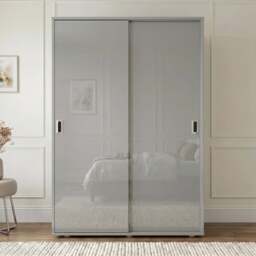 Torvek 2 Door Sliding Wardrobe with Shelves - High Gloss Grey - thumbnail 2