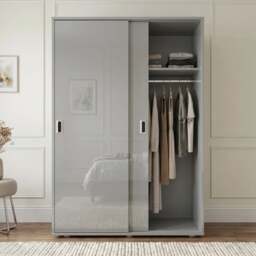 Torvek 2 Door Sliding Wardrobe with Shelves - High Gloss Grey - thumbnail 6