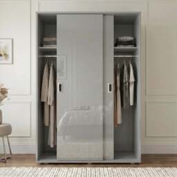 Torvek 2 Door Sliding Wardrobe with Shelves - High Gloss Grey - thumbnail 3
