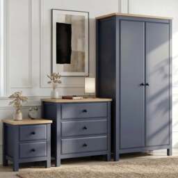 Haven Painted 3 Piece Bedroom Furniture Set - Oak Top - Blue