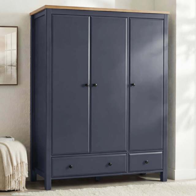Haven 3 Door Wardrobe With Drawers and Adjustable Shelves - Blue