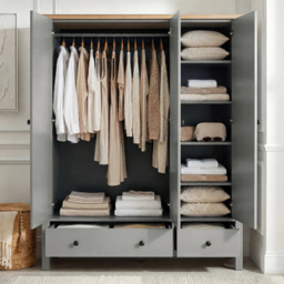Linra 3 Door Wardrobe With Drawers and Shelves - Grey Painted - thumbnail 3