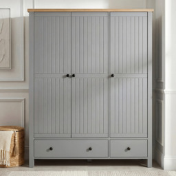 Linra 3 Door Wardrobe With Drawers and Shelves - Grey Painted - thumbnail 2