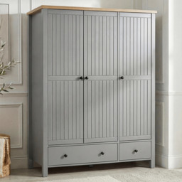 Linra 3 Door Wardrobe With Drawers and Shelves - Grey Painted - thumbnail 1