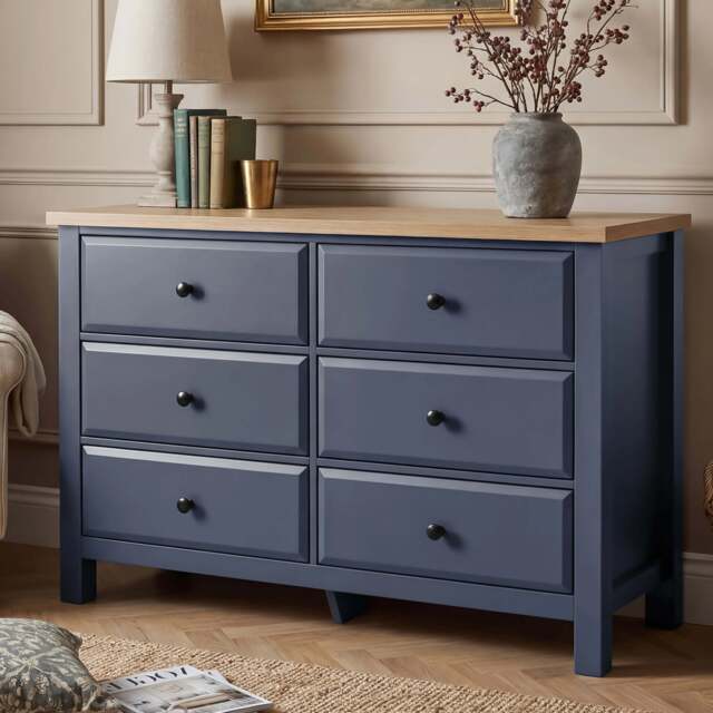 Haven Painted Large 6 Chest of Drawers - Bedroom Dresser - Blue
