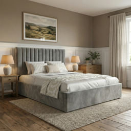 Vertical Double Ottoman Storage Bed Grey Velvet