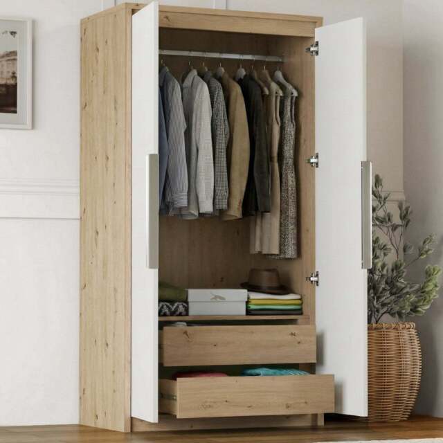 Skova 2 Door Double Wardrobe with Internal Drawers & Rail - image 1