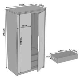 Skova 2 Door Double Wardrobe with Internal Drawers & Rail - thumbnail 5