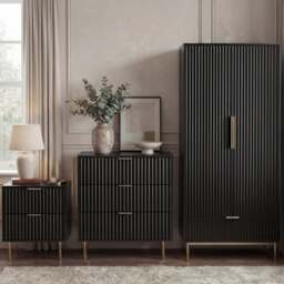 Flutrina Painted 3 Piece Bedroom Furniture Set - Black