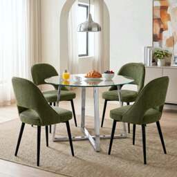 Kyvon Glass Round Dining Table Set with 4 Chairs - Green