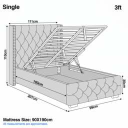 Cross Pattern Velvet Ottoman Storage Bed - Winged Bed Frame - thumbnail 3