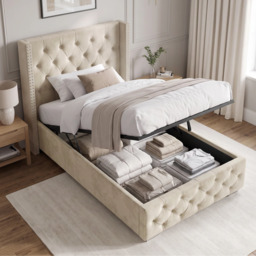 Cross Pattern Velvet Ottoman Storage Bed - Winged Bed Frame - thumbnail 2