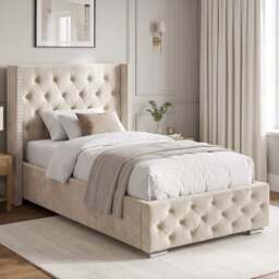 Cross Pattern Velvet Ottoman Storage Bed - Winged Bed Frame